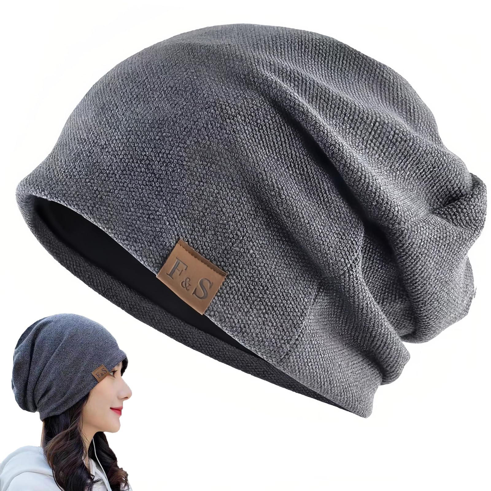 

TOAURDA Вязаная Однотонная Ночная Вязаная Сауна Мягкая и Медицинская Вязаная Шапка для Кондиционирования Воздуха, Полностью Теплая и Стильная, Простая, [Весна, Осень, Зима] Шапка, серый