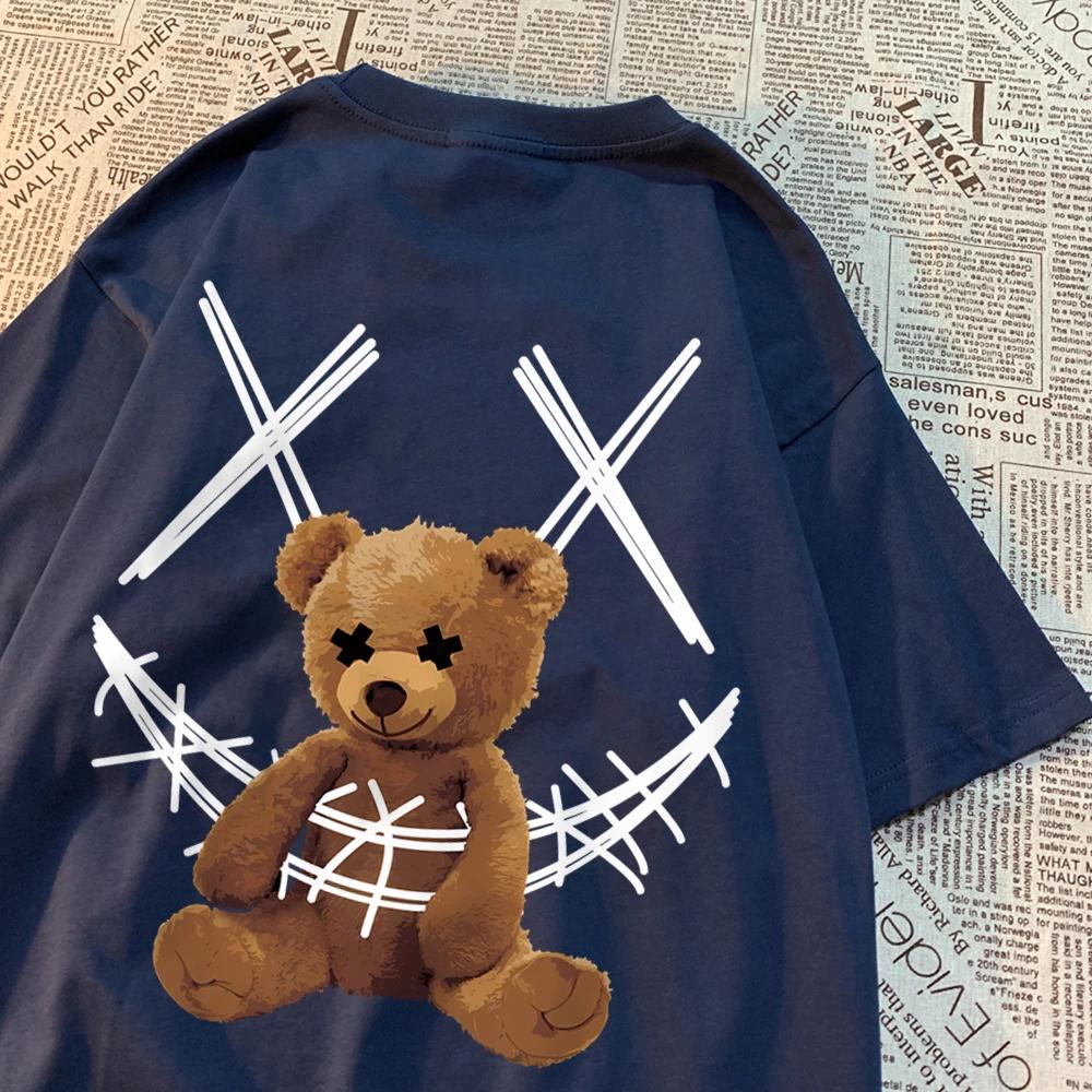 Trapped Brown Bear Pattern Men Women T-Shirt Couple Quality T-Shirts Summer Loose Tee Clothing Vintage Cotton Tops Couple