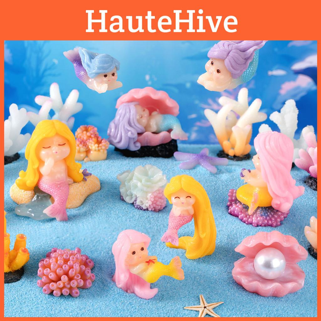 Niedliche Korallen Meerjungfrau Harzfigur für Aquariendekor Miniatur Ozeanszene Zubehör