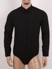Men‘s One-Piece Casual Bodysuit: Turn-Down Collar Long Sleeve Button Down Solid Color Shirt Top for Daily Wear