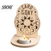 Gift for Housewarming Wooden Tarot Card Holder Stand, of The Day Candle Tealight Holder, Moon Small Wood Stand Candles Sun Star Pattern Altar Display