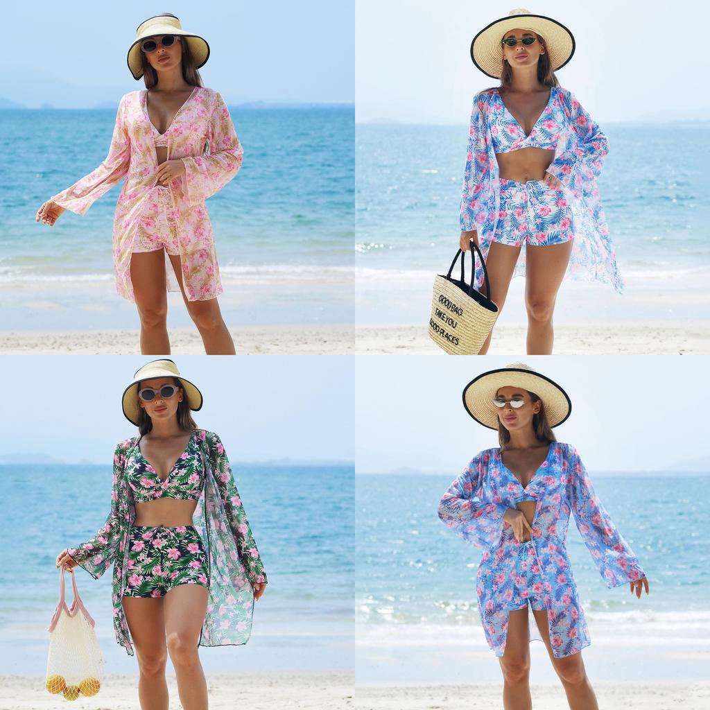Fashion Sexy Print Bikini Three Piece Swimsuit For Water Sports Women