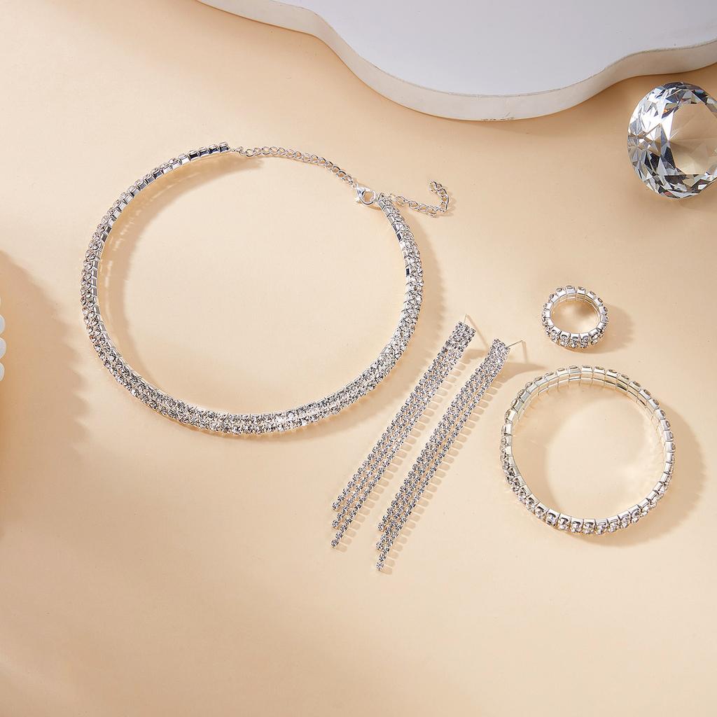 Bracciale Tennis in Zircone Squisito Collana Choker per Donna Orecchini Pendenti e Anello Full Strass Set di Gioielli per Matrimonio Festa