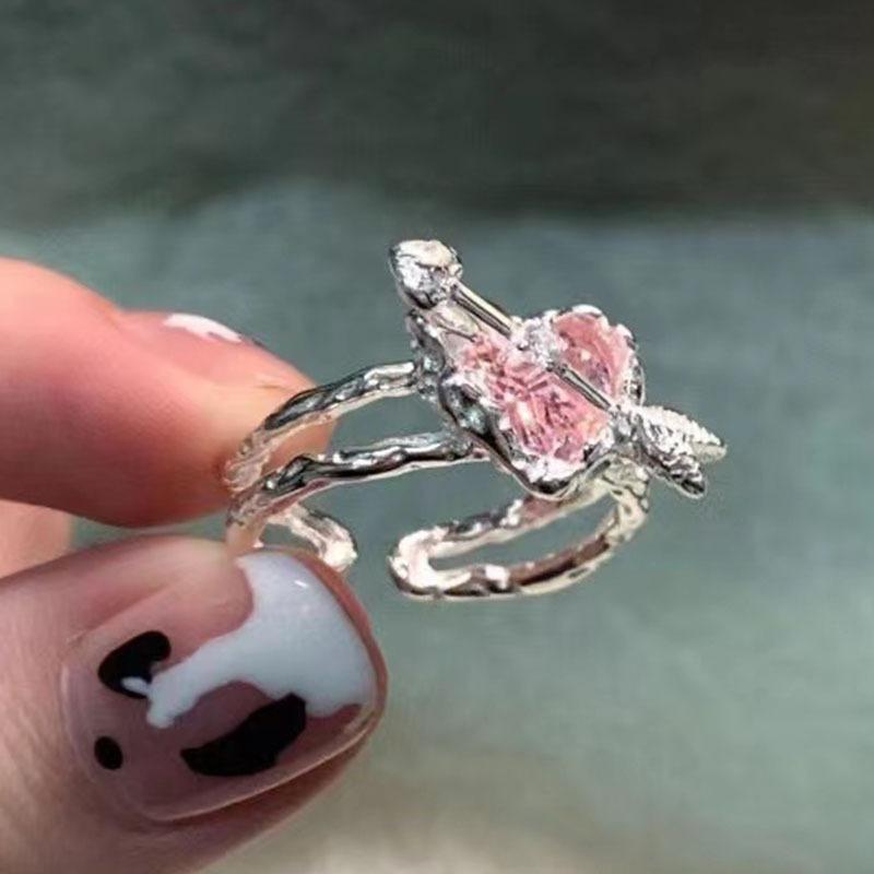 New Arrived Romantic Lovely Pink Bowknot Design Female Exquisite Jewelry Ring with Micro Bow Tie Zircon for Party and Dating