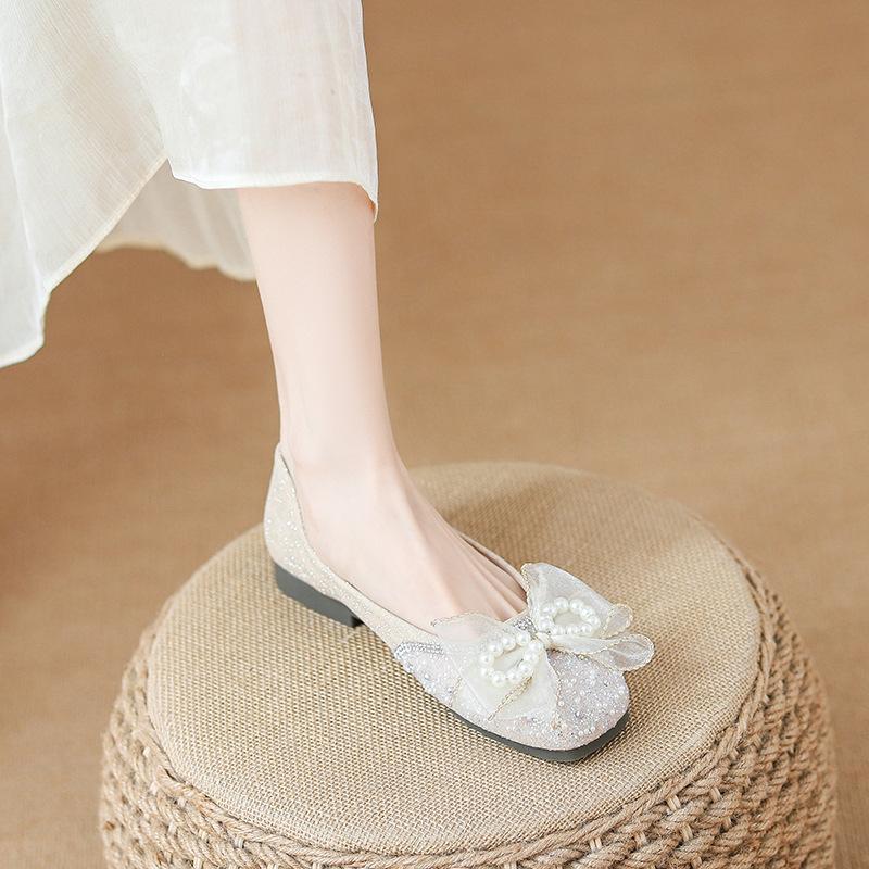 Pregnant women flat shoes pearl bow Mary Jane shoes driving casual shoes wedding shoes