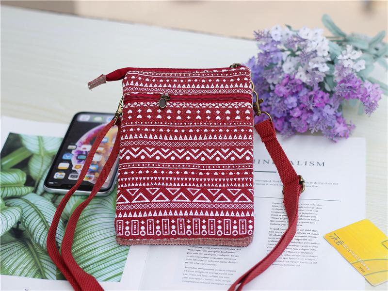 Ethnic White Pattern 5-Layer Crossbody Fabric Bag: Multi-Compartment Fashion Bag for Phone and Makeup, Perfect for Women and Students.