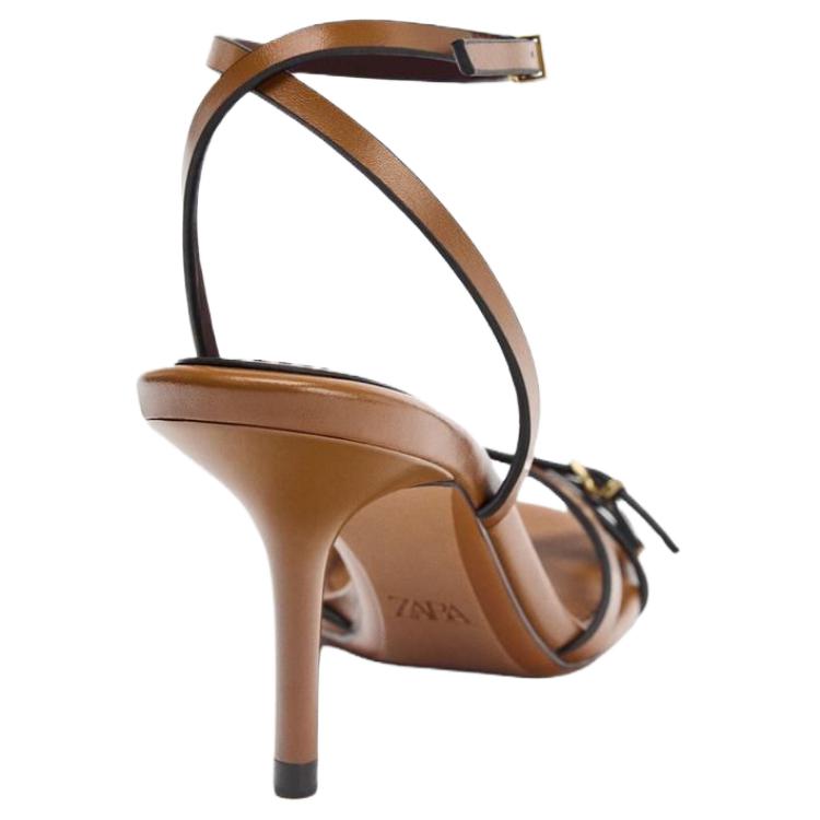 Zara Minimalist Fashion One-Strap Sandals 7.5cm Women Sandals Brown 2363610105