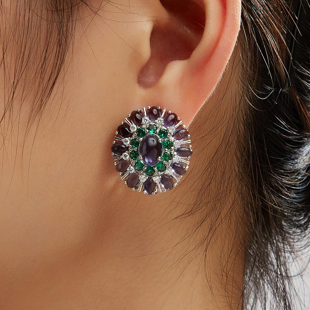 Luxury 925 sterling silver women's earrings natural iolite oval gemstones Exquisite fine jewelry for women's Anniversary gifts