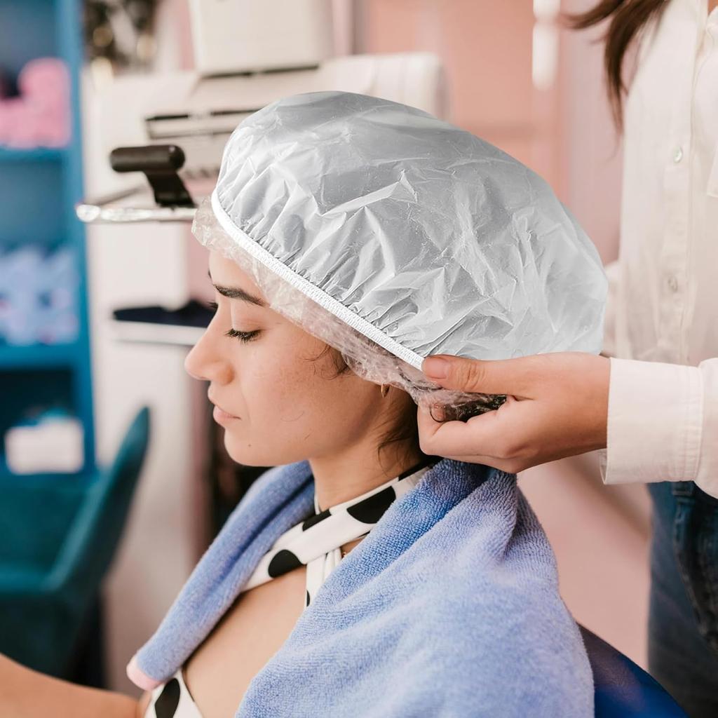 3 Pcs Shower Cap, Disposable Shower Caps, Plastic Hair Caps, Shower Caps for Women Reusable Impermeable for Women Men (White)