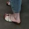 French Niche Design Sense Square Head Cool Slippers Women Wear Summer Thick Heel Middle Heel One Word Sandals