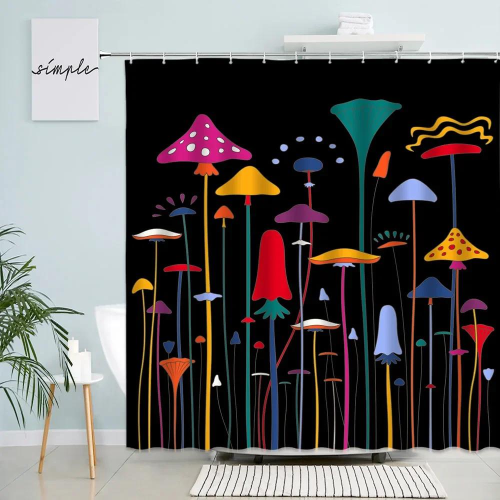 Abstract Shower Curtain Colorful Mid Century Graffiti Geometric Cute Cartoon Kids Watercolor Doodle Plant Curve Bathroom Decor