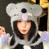 Winter Cute Cartoon Snot Koala Ears Gray Wool Hat Women's Ear Protection Cold and Warm Knitted Bag Hat