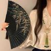 Chinese Japanese Silk Folding Fan Wooden Shank Classical Dance Fan High Quality Tassel Elegent Female Fan Home Decoration