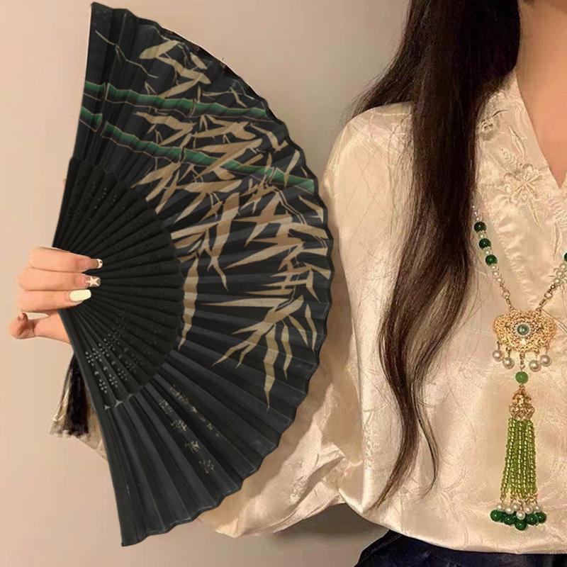 Chinese Japanese Silk Folding Fan Wooden Shank Classical Dance Fan High Quality Tassel Elegent Female Fan Home Decoration