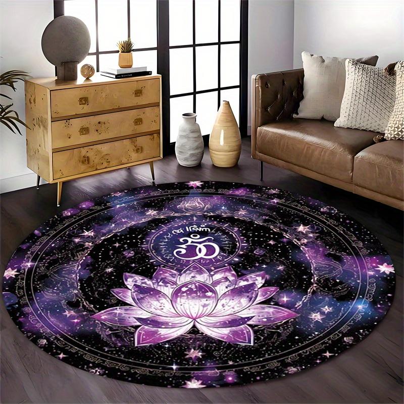 Lotus Flower Pattern Round Mat, Thickened Soft Anti-Slip Floor Rug for Home Office Game Room Decor