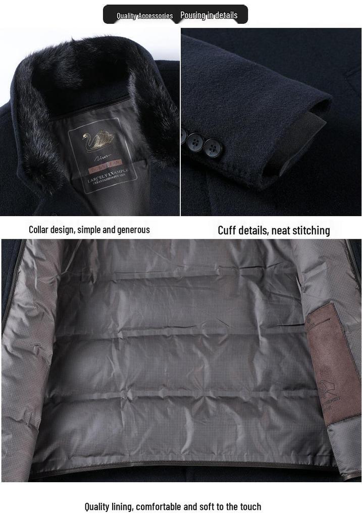 Men's Middle-Aged Stand Collar Wool Coat with Detachable Down Liner, Plus Size