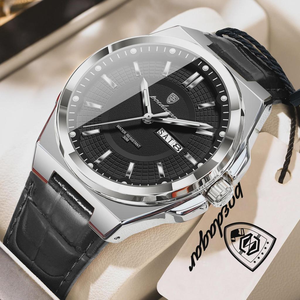 POEDAGAR Luxury Fashion Man Wristwatch Waterproof Luminous Date Week Big Dial Quartz Men's Watches Casual Leather Men Watch