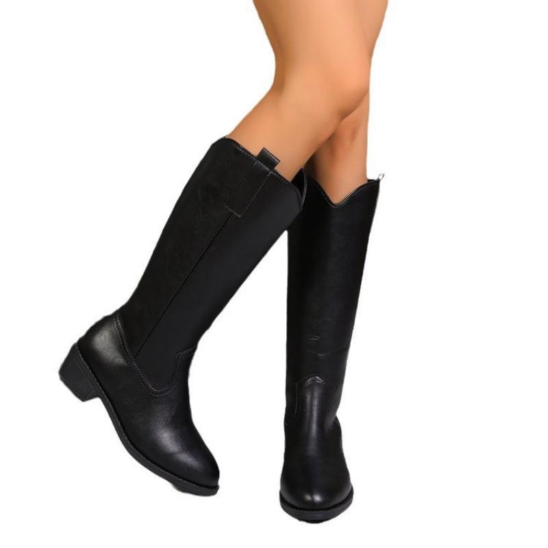 Retro simple boots autumn new style small square head thick heel medium heel boots children