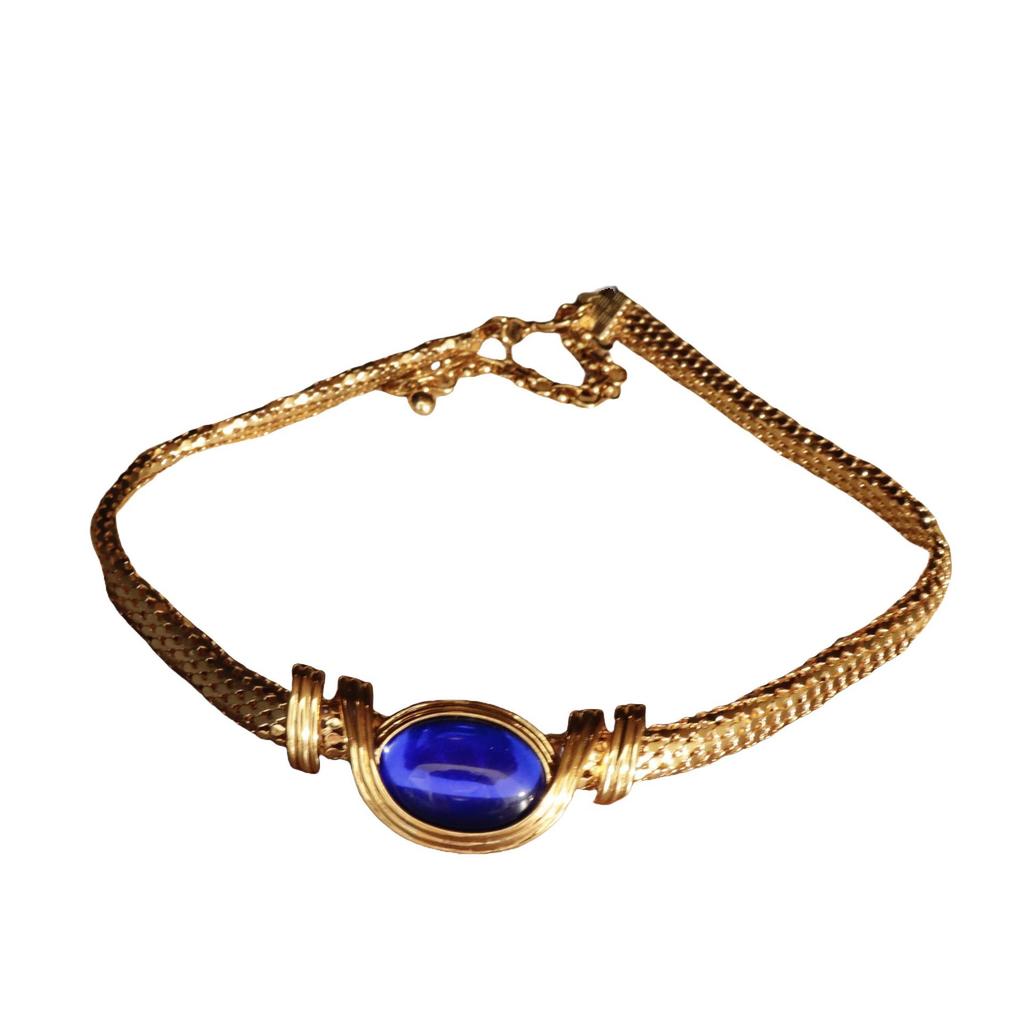 Vintage Blue Glass Tassel Earrings and Necklace Set - Luxurious High-End Jewelry