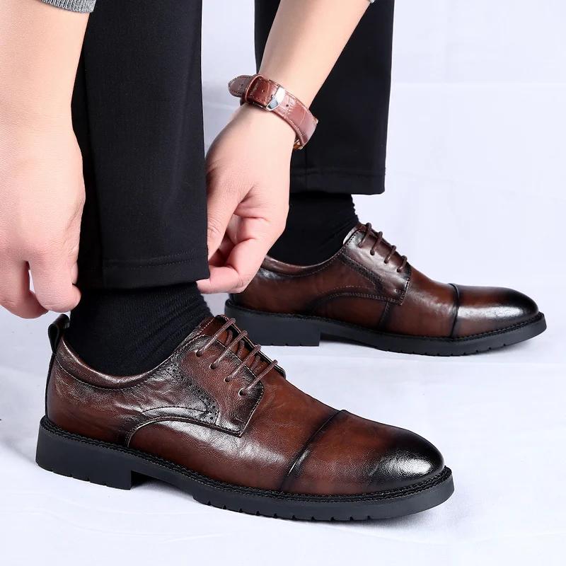 Мужские кожаные туфли на шнуровке — фото 6