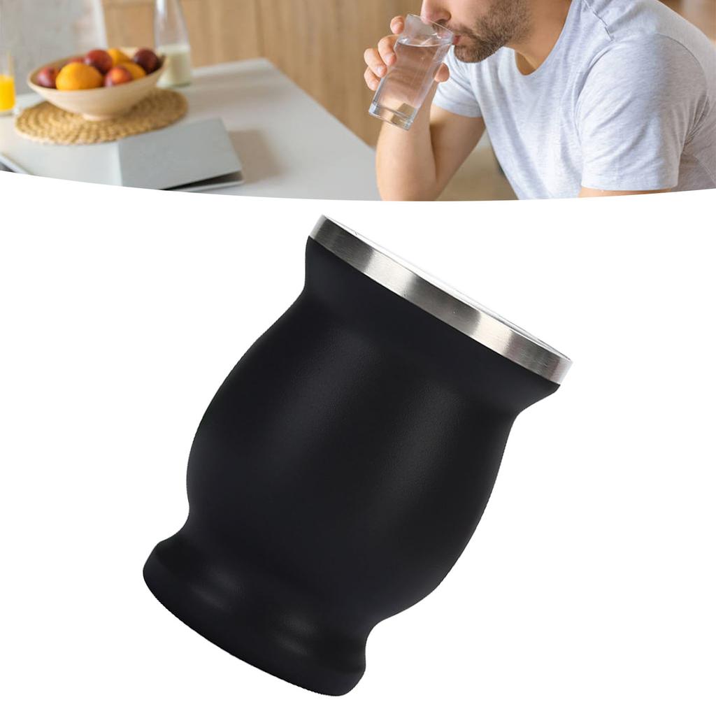 8oz 304 Stainless Steel Gourd Cup Double Layers Vacuum Insulation Cup with Straw Brush Black
