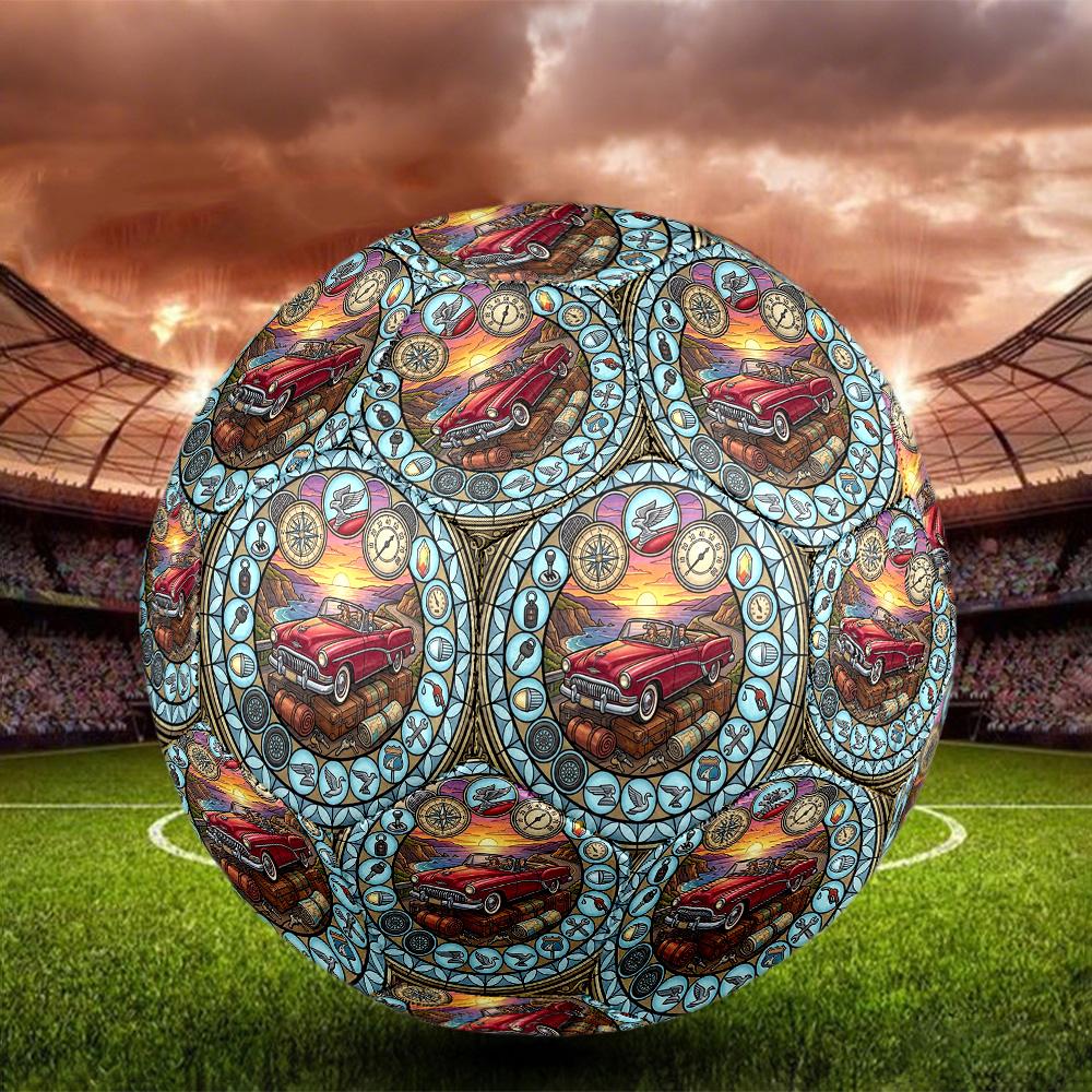 Road Trip Adventure Symbols Round Football Size 5 Adult Ball Suitable for Training Matches and Outdoor Team.