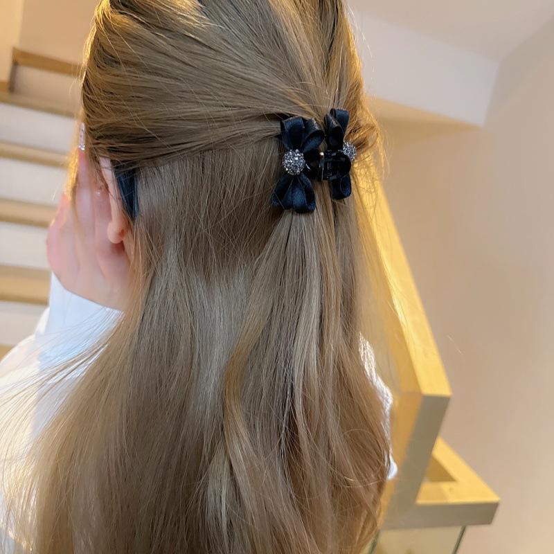 Elegant Fabric Bow Rhinestone Hair Clip, Stylish Side and Half-Up Hair Accessory for Girls