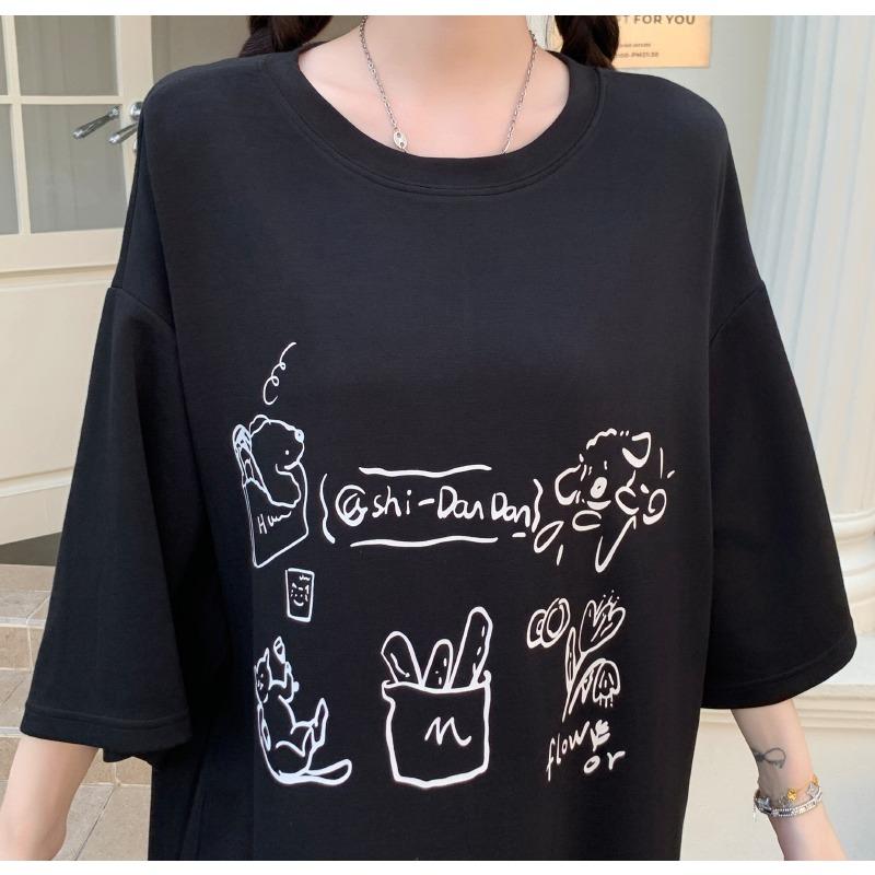DIMANAF 2025 Plus Size Dress Women Summer Vintage Dress Basic Printing Long Loose Casual Black Dress Elegant
