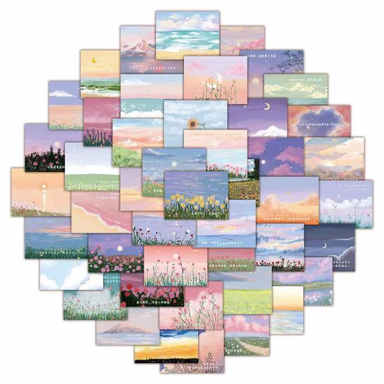 

60 шт., картина маслом, пейзажная наклейка, эстетическая мультяшная наклейка, яркие цвета, наклейки для скрапбукинга, бутылки для ноутбуков