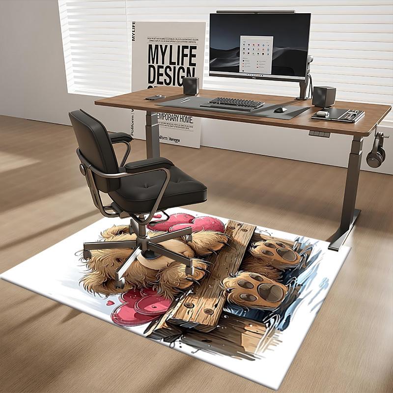 1pc Teddy Bear with Hearts Chair Mat - Anime Cartoon Design, Non-Slip Carpet for Office Chairs, Suitable for All Seasons, Ideal as a Gift for Home Dec