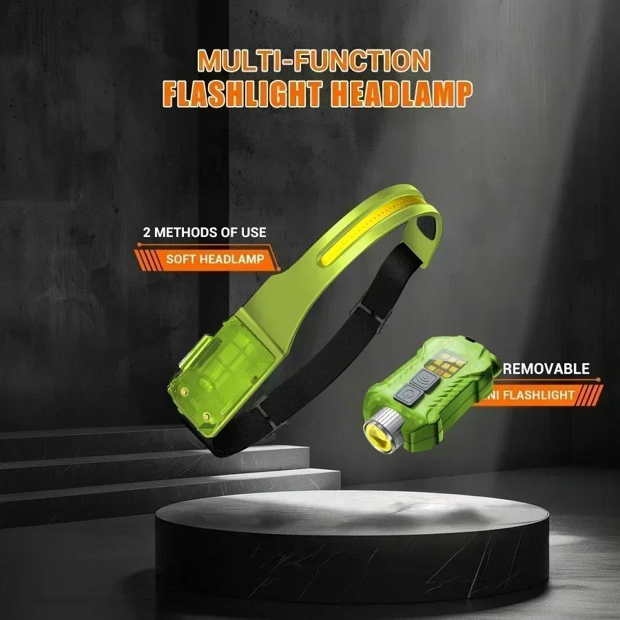XW005 Induction LED Headlamp Type-C Rechargable Bright Headlight COB Work Light Detachable Flashlight with Tail Magnet UV Light