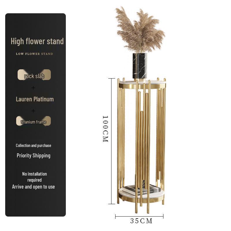 Marble TV Cabinet & Flower Stand: Stainless Steel Living Room Storage Rack