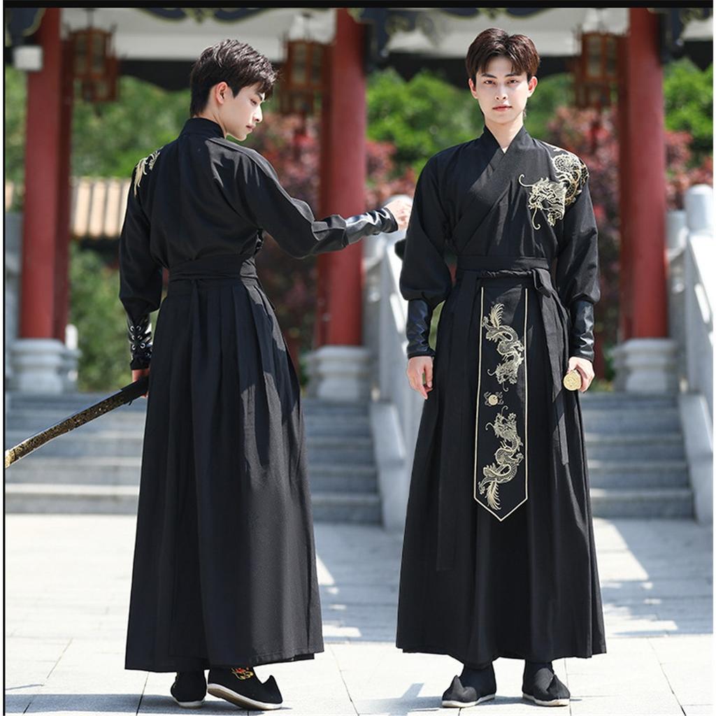 Herren Chinesischer Stil Hanfu Set, Antikes Wuxia Kampfsport Kostüm, Stickerei Tägliches Outfit