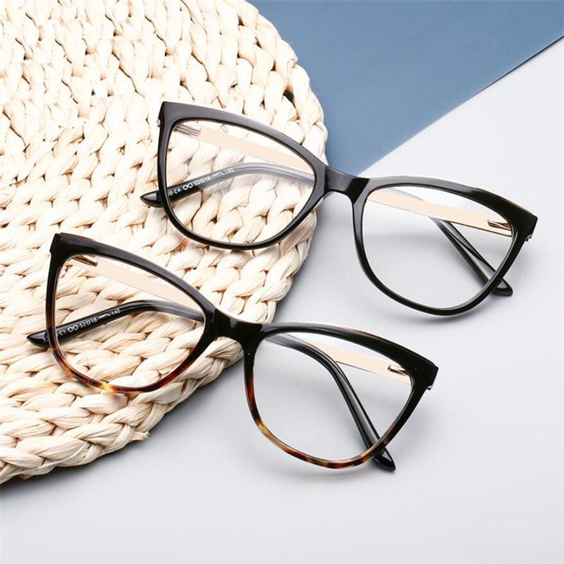 Anti Blue Light Cat Eye Prescription Eyeglasses Women Tea Frame Oval Nearsighted Glasses  Female 0 -0.5 -0.75 -1.0 To -6.0
