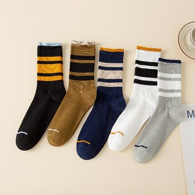 5 Paar Herren Herbst- und Winter Freizeitmode Gestreifte Atmungsaktive Antibakterielle Baumwollsocken