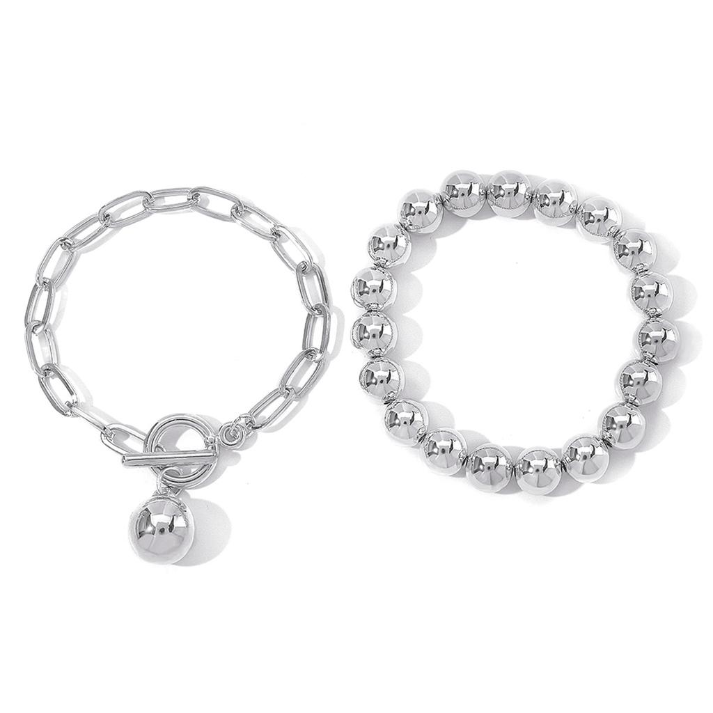 Women European Jewelry Fashion Trend Design Hot Girl Ball Chain Layered Necklace Bracelet Set