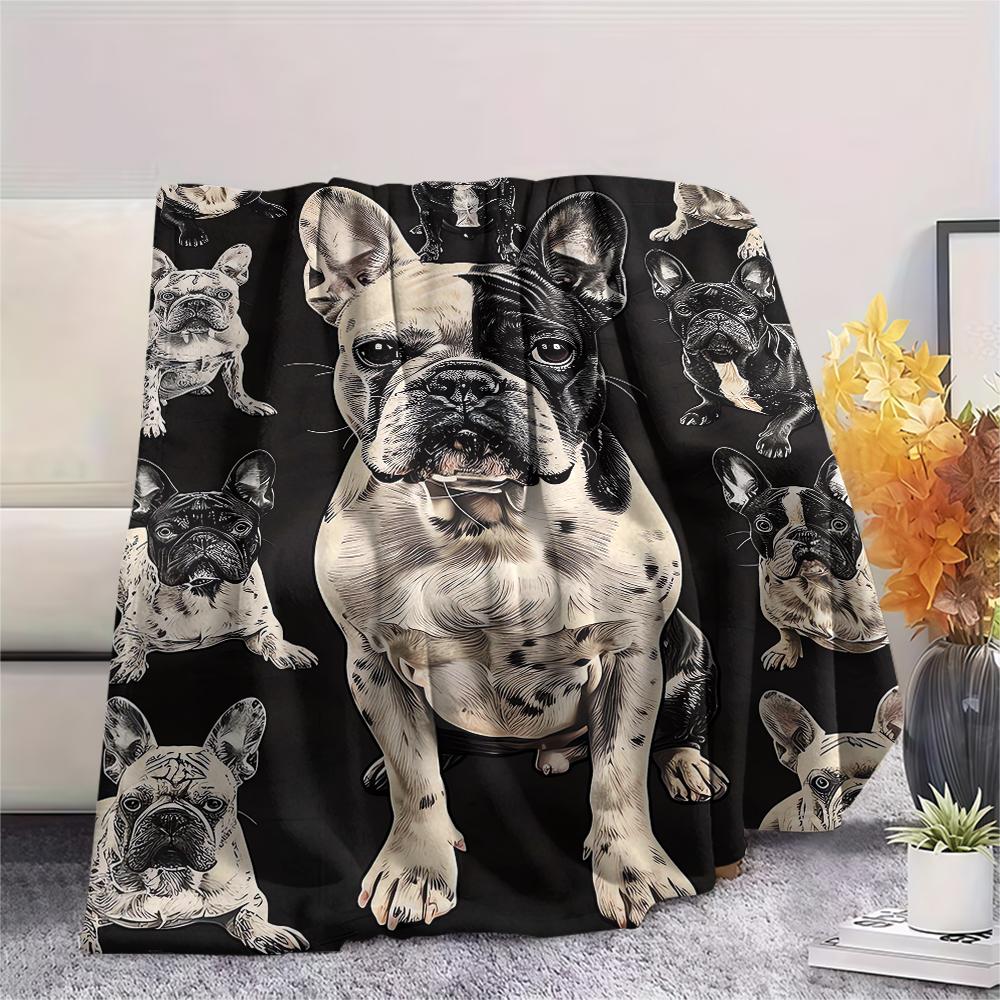 1Pc Bulldog Doberman Print Flannel Blanket, High Quality Comfortable for All Seasons, Home Decor, Warmth and Comfort, Perfect for Christmas Gifts