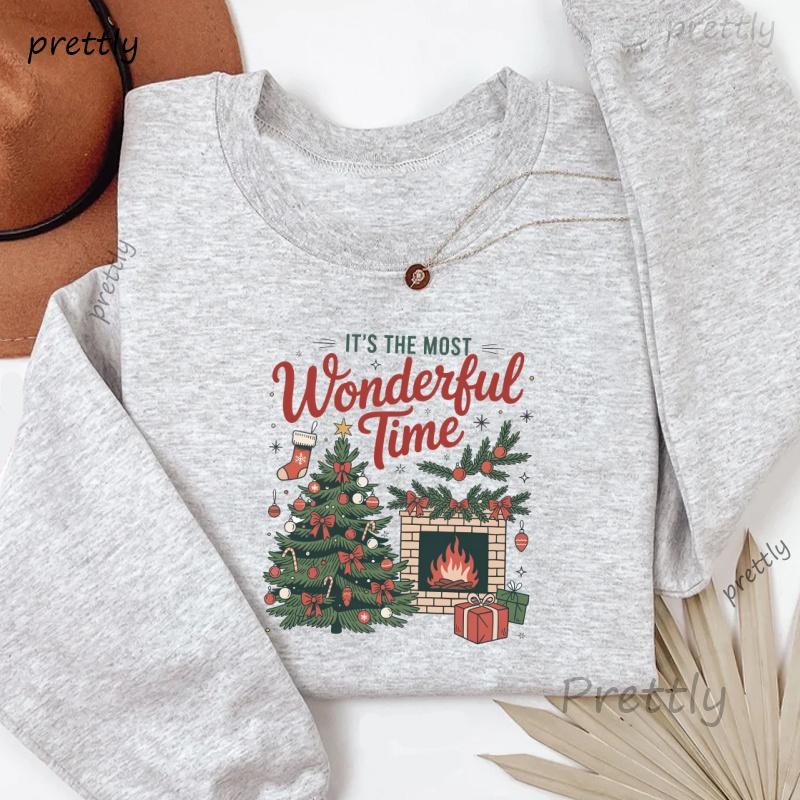 Christmas Time Sweatshirt Women Its The Most Wonderful Time Sweatshirts Vintage Santa Long Sleeve Pullover Clothes Streetwear S
