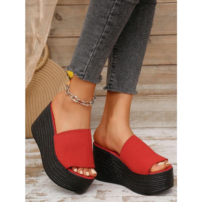 Women’s Knit Open-Toe Platform Slide Sandals Round Toe Summer Shoes