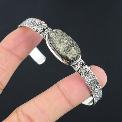 Halloween Deal Pear Pyrite Druzy Stone 925 Silver Daughter Ethnic Bangle Jewelry