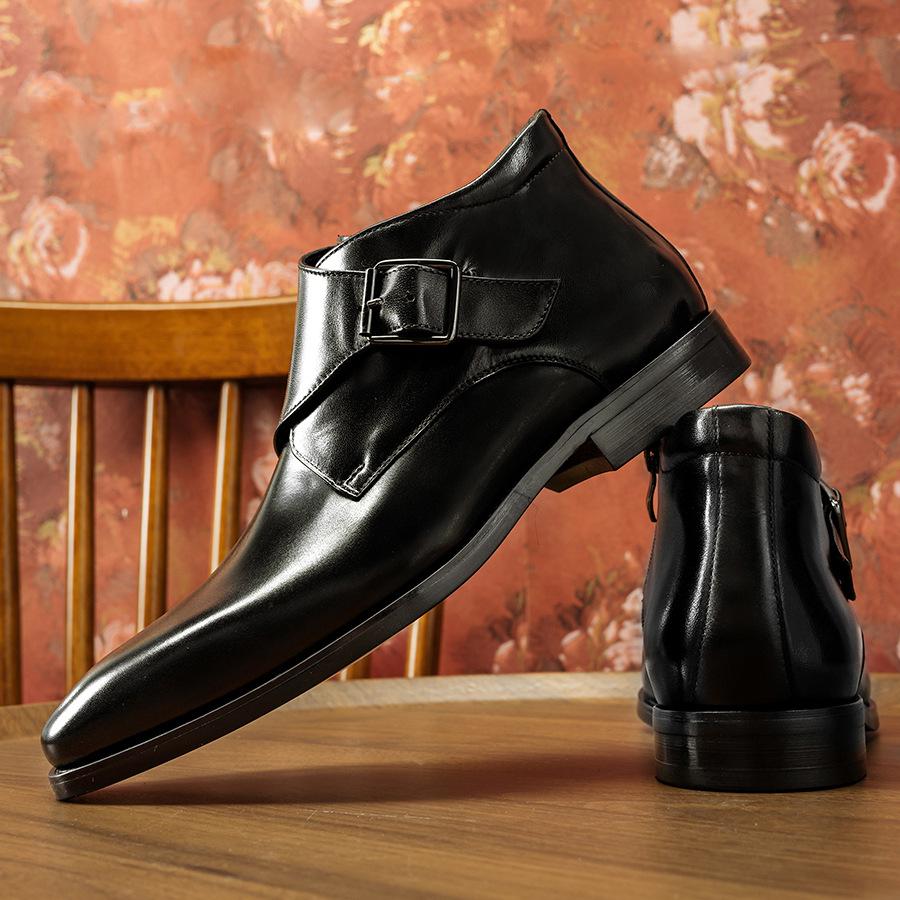 

Men s shoes new men s high-top shoes short boots men s small square head leather boots trend 44 чёрный