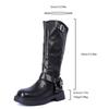 Fashion Buckle Decor Long Knight Boots for Women Autumn Black PU Leather Knee High Boots Woman Plus Size Fashion Riding Botas Mujer 2025