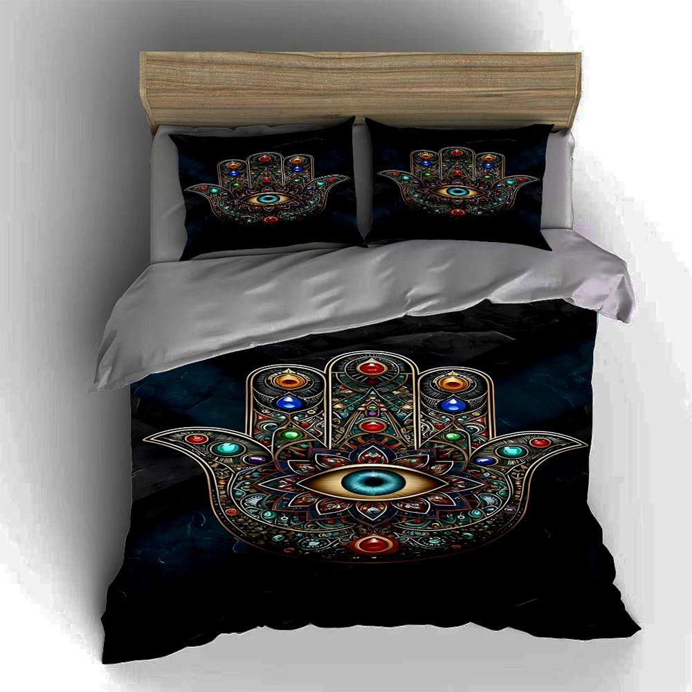 Colorful Hamsa Design Bedding Duvet Cover Sets Duvet Covers Pillowcases Gifts (1 * Duvet Cover 2 * Pillowcases, Without Duvet Insert)