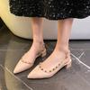2025 Fashion New Style Studded Pointed Toe Flats Leather Open Toe Sandals Women's Sandals Women's Flats  Shoes