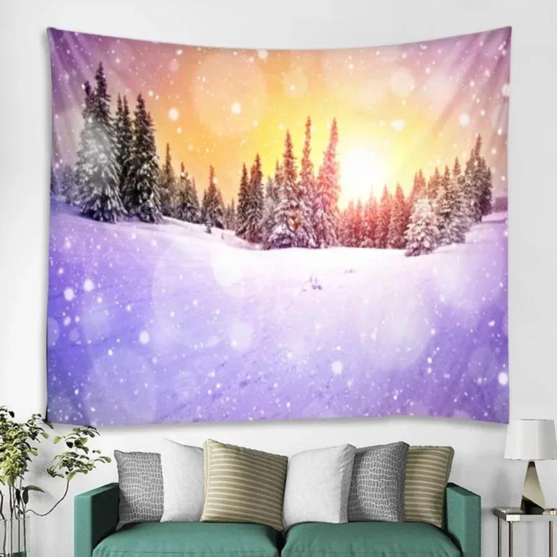 Winter Snowy Forest Pattern Bedroom Curtain Background Cloth Home Decoration Room Living Room Wall Tapestry