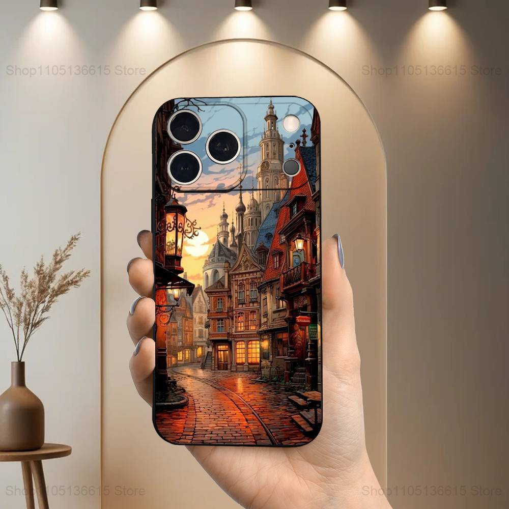 Eiffel Tower landscape For iPhone 13,17,11,12,16,14,15,Plus,Pro Max,XS,X,XR,SE,Mini,8,7,Soft Silicone Black Phone Case