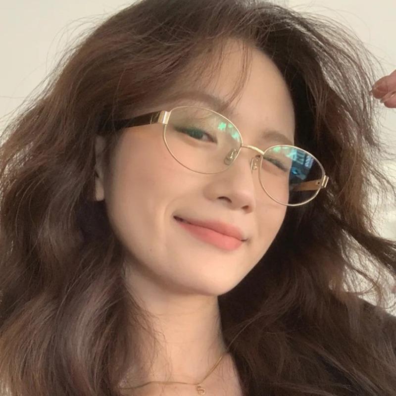 Retro Oval Gold Wire Myopia Glasses Advanced Sense Anti-Blue Light Female Street Shot Decor Glasses Eyewear 0 To -4.0