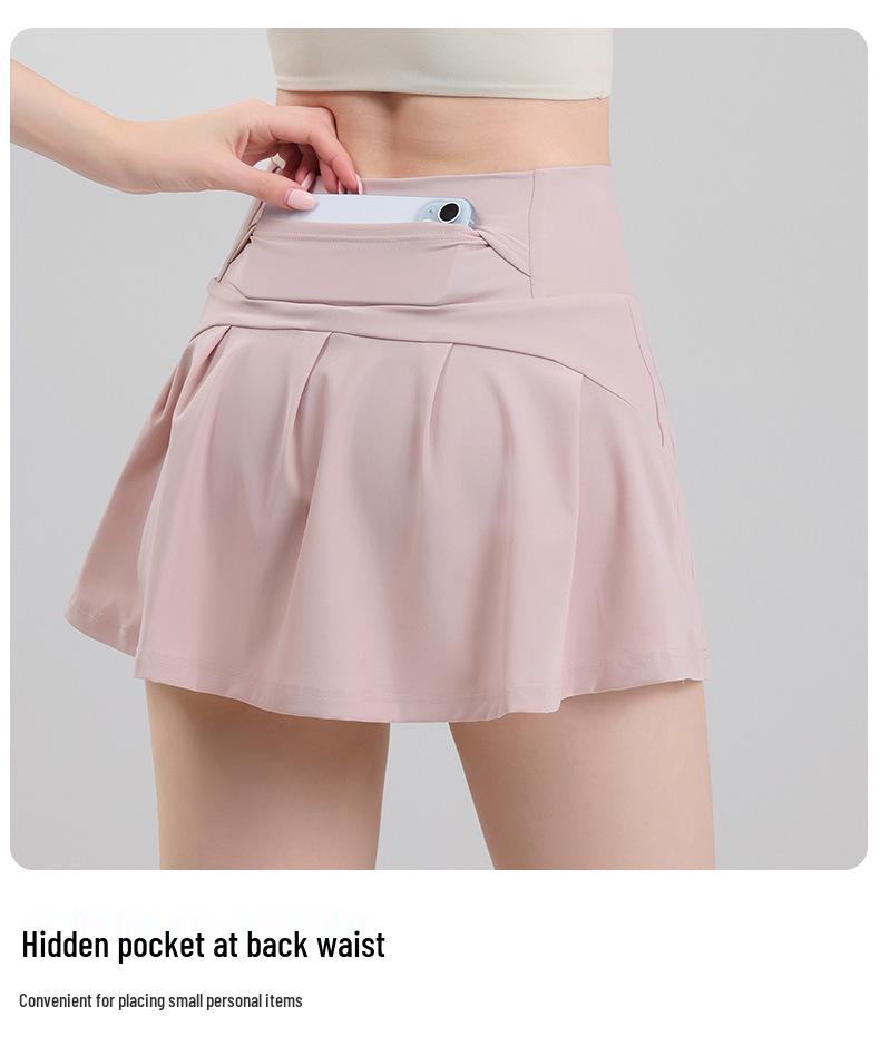A-line High Waist Pleated Skorts with Lining - Summer Cool Anti-Exposure Running Tennis Yoga Fitness Shorts
