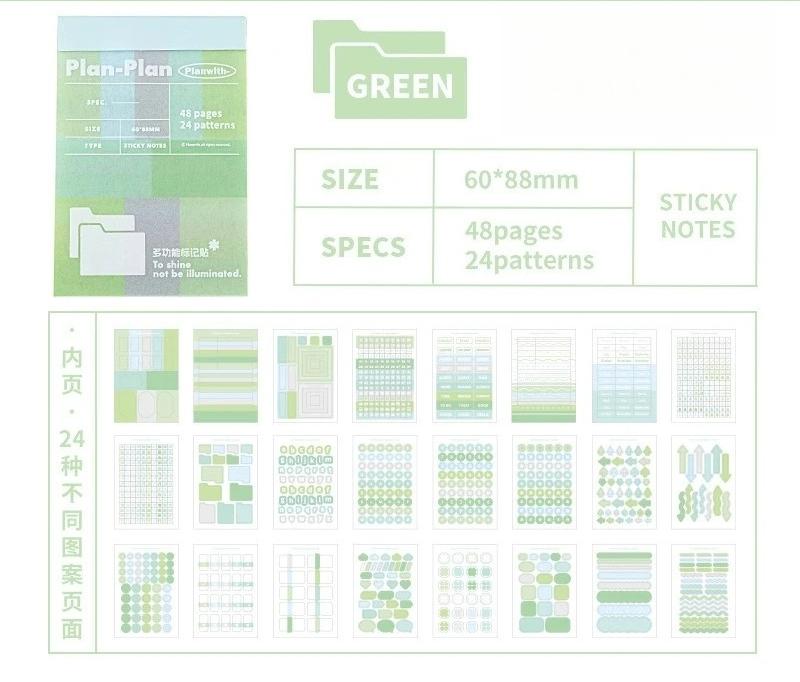 

Multi Functional Stickers and Memos, Notes, Diaries, Clippings, Markers, Stickers, School Stationery, Convenient and Practical зелёный