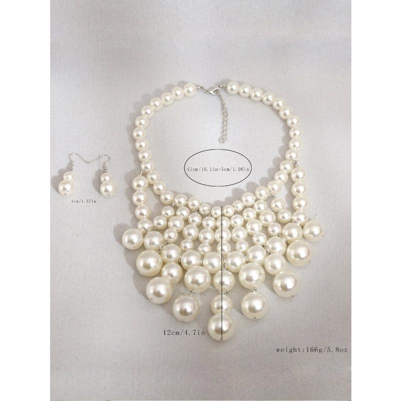 European and American Handmade Pearl Fringed Necklace Earrings Set Luxury Pearl Jewelry Set